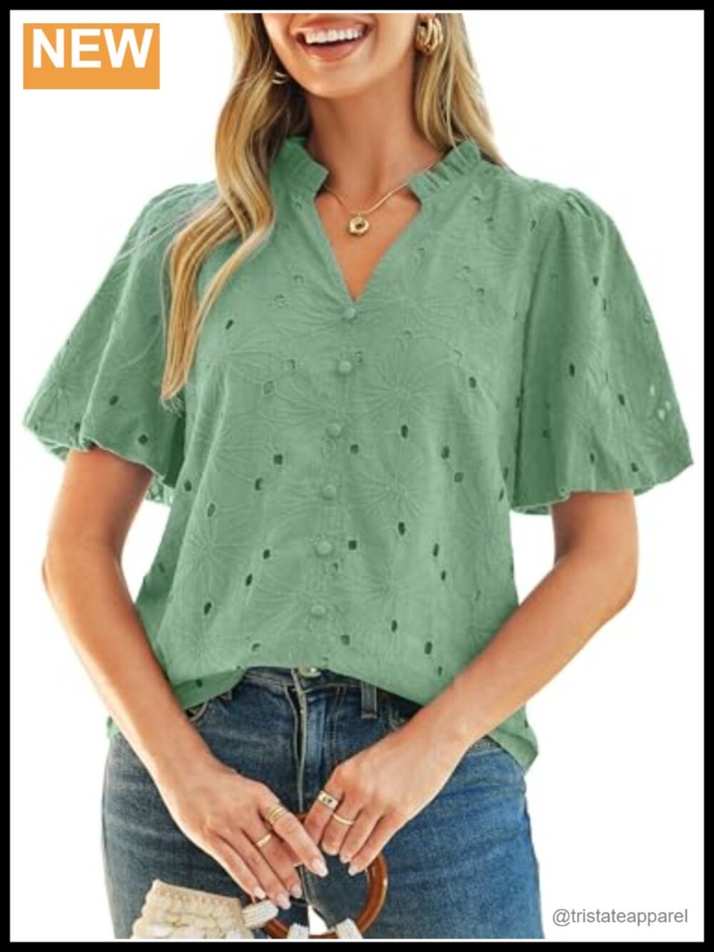 Embroidered Lace Puff Sleeve V Neck Blouse, Dressy Casual Summer Top
